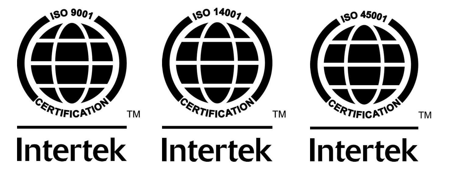 Certificados ISO 9001, ISO 14001 e ISO 45001 emitidos por Intertek